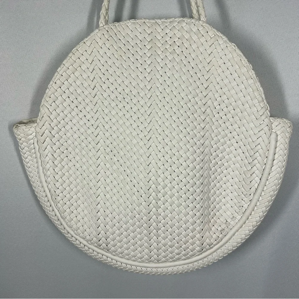 Anthropologie | Alison Woven Circular White Handbag Purse Tote Bag Faux Leather